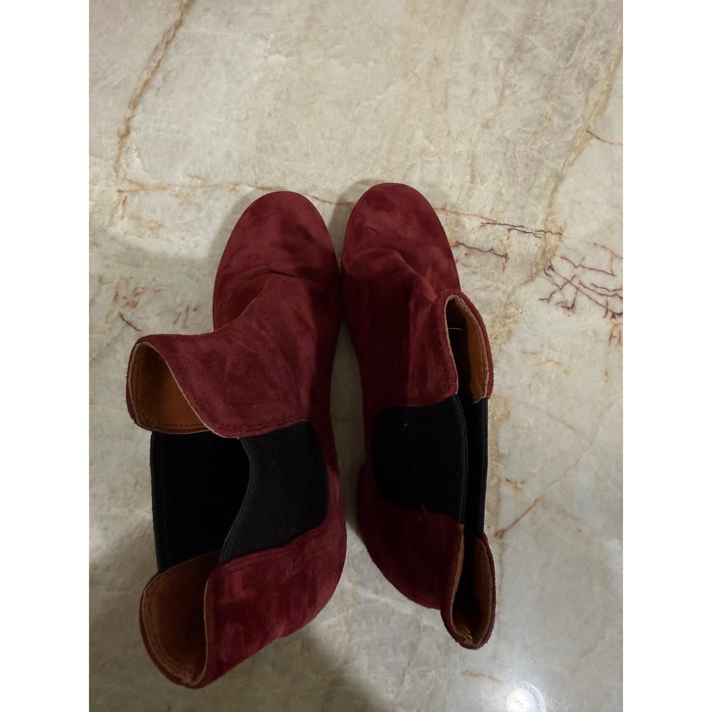 Coach Tia Wine Red Suede Chelsea Ankle Boots Block Heel Size 8.5 - Picture 7 of 12